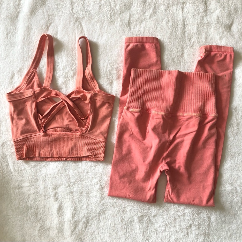 Free People Pink Scoop Neck Good Karma Bra and High Rise Leggings Set - Picture 5 of 9